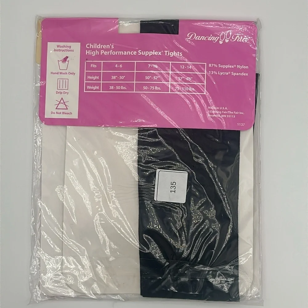 DANCING FAIR Children’s High Performance Supplex Tights, Size 12-14, NEW